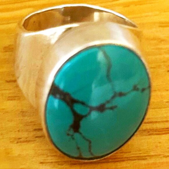 Stunning women's natural sterling silver turquoise statement ring size 8.5 - Picture 2 of 10
